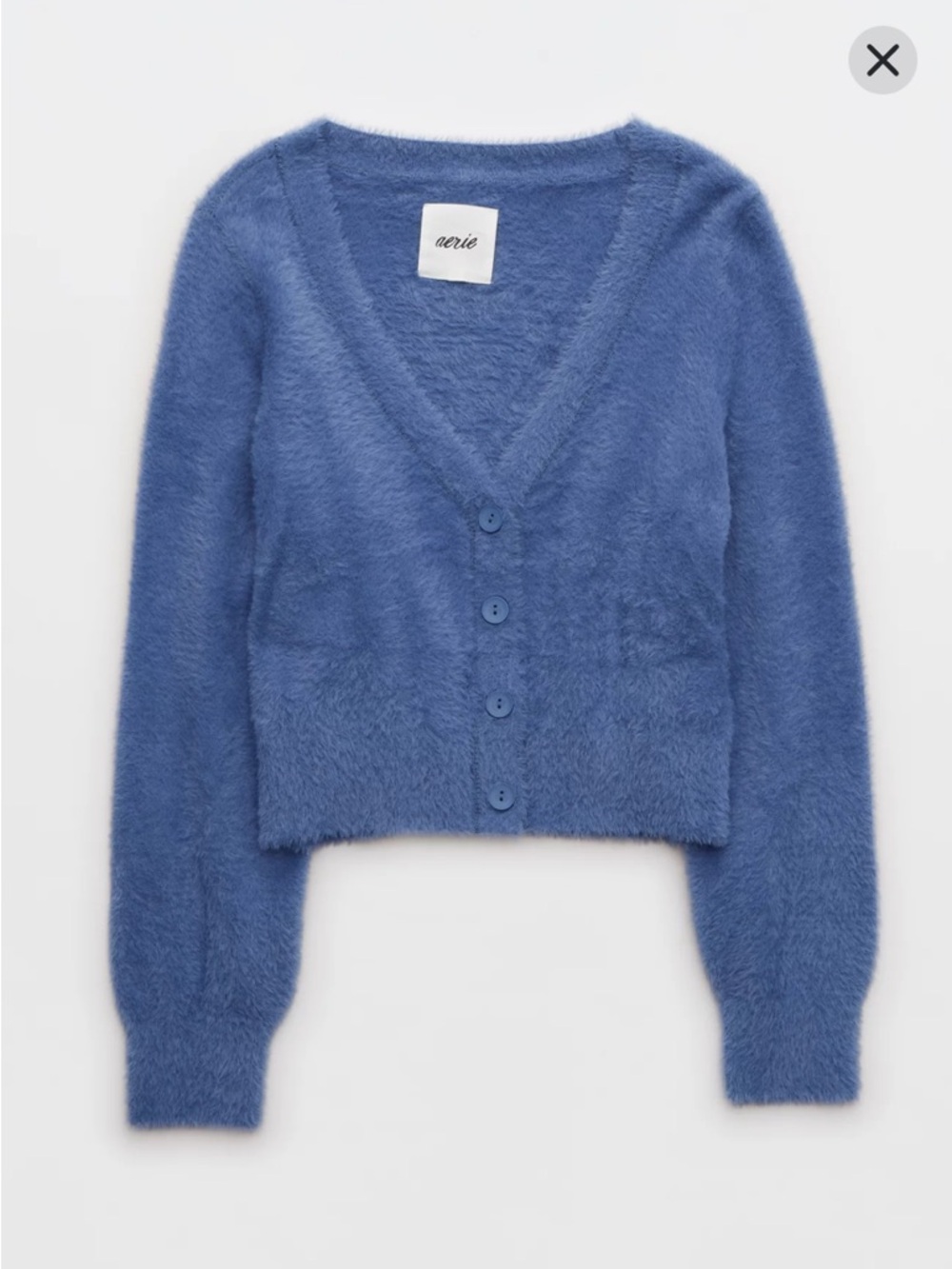 Aerie Fuzzy Blue V-Neck Button Cropped Cardigan Size M